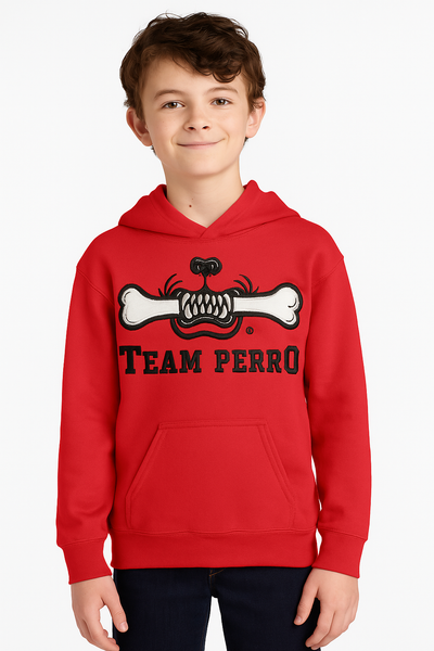 Kids Team Perro Red Teeth and Bone Logo Embroidery Hoodie