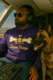 Purple and Old Gold Team Perro Teeth and Bone Logo Embroidery Hoodie
