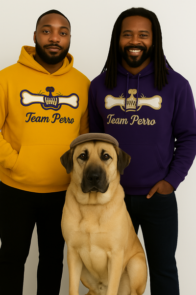 Gold and Purple Team Perro Teeth and Bone Logo Embroidery Hoodie