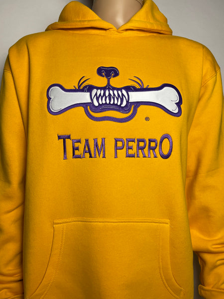 Gold and Purple Team Perro Logo Teeth and Bone Block Hoodie (Coming Soon!!!)