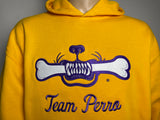 Gold and Purple Team Perro Logo Teeth and Bone Embroidery Hoodie