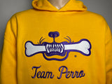 Gold and Purple Team Perro Teeth and Bone Logo Embroidery Hoodie