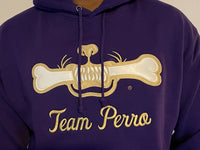 Purple and Old Gold Team Perro Teeth and Bone Logo Embroidery Hoodie