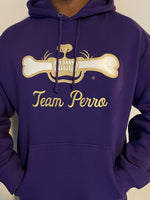 Purple and Old Gold Team Perro Teeth and Bone Logo Embroidery Hoodie