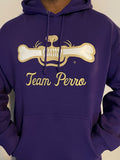 Purple and Old Gold Team Perro Teeth and Bone Logo Embroidery Hoodie