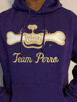 Purple and Old Gold Team Perro Teeth and Bone Logo Embroidery Hoodie