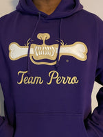Custom Purple and Old Gold Team Perro Teeth and Bone Logo Embroidery Hoodie