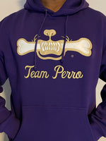 Purple and Old Gold Team Perro Teeth and Bone Logo Embroidery Hoodie