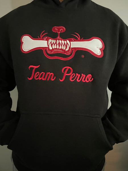 Black Team Perro Teeth and Bone Logo Embroidery Hoodie