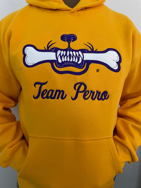 Gold and Purple Team Perro Logo Teeth and Bone Embroidery Hoodie