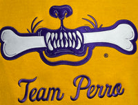 Gold and Purple Team Perro Teeth and Bone Logo Embroidery Hoodie